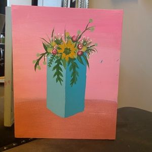 Flower in vase painting on canvas